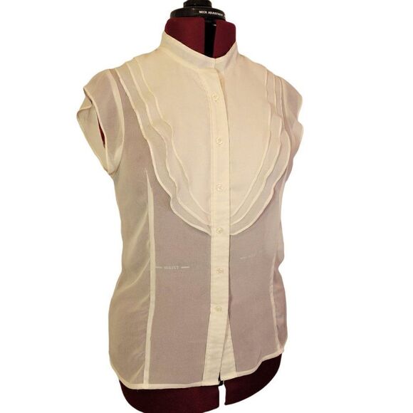 Ann Taylor White Sheer Ruffle Front Blouse (Size 12) - Picture 9 of 9